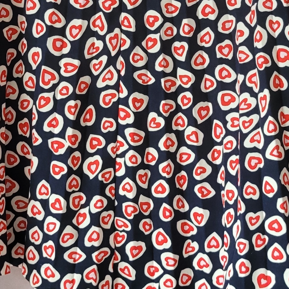 J. Crew Blue & Red Heart Print Pleated A-Line Midi Skirt - Picture 3 of 9